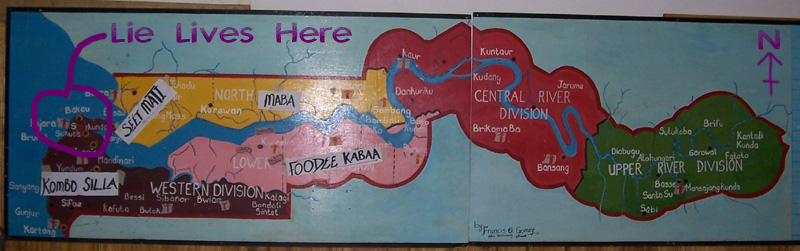 The map of The Gambia painted on the wall in one of my PST training facilities.
